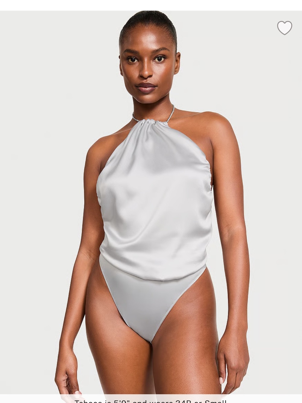 Victoria Secret Satin Halter Bodysuit in Light Silver